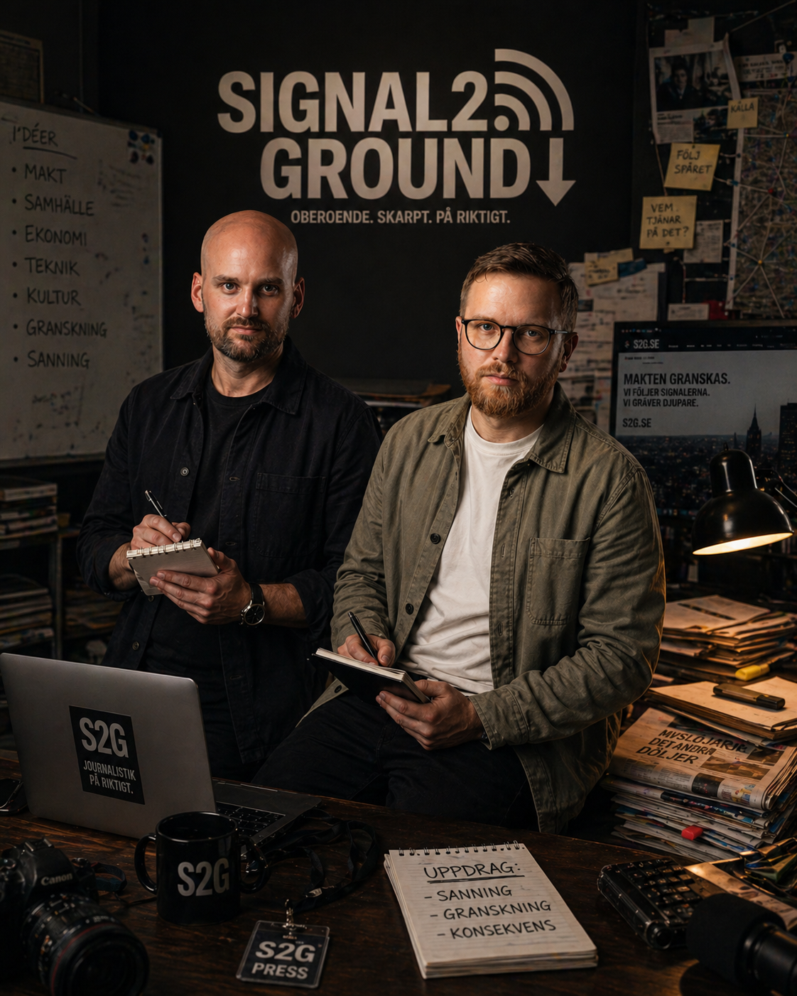 AI-genererat porträtt av Mårten Skog och Petter Sivlér i Signal2Grounds redaktion